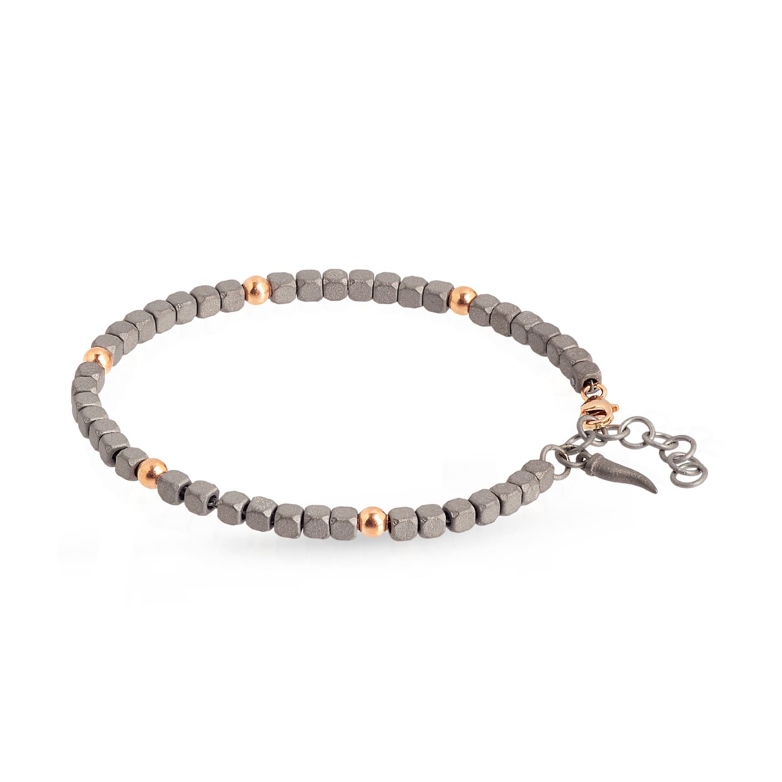 Bracciale catena Mano J Cuby in titanio e sfere oro rosso 9kt 21 cm