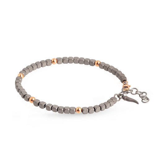 Bracciale catena Mano J Cuby in titanio e sfere oro rosso 9kt 21 cm