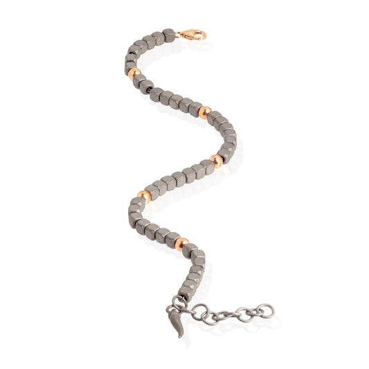Bracciale catena Mano J Cuby in titanio e sfere oro rosso 9kt 21 cm