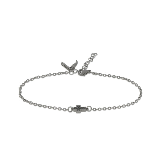 Bracciale catena Mano J in titanio e croce diamanti neri 0,08ct 21 cm