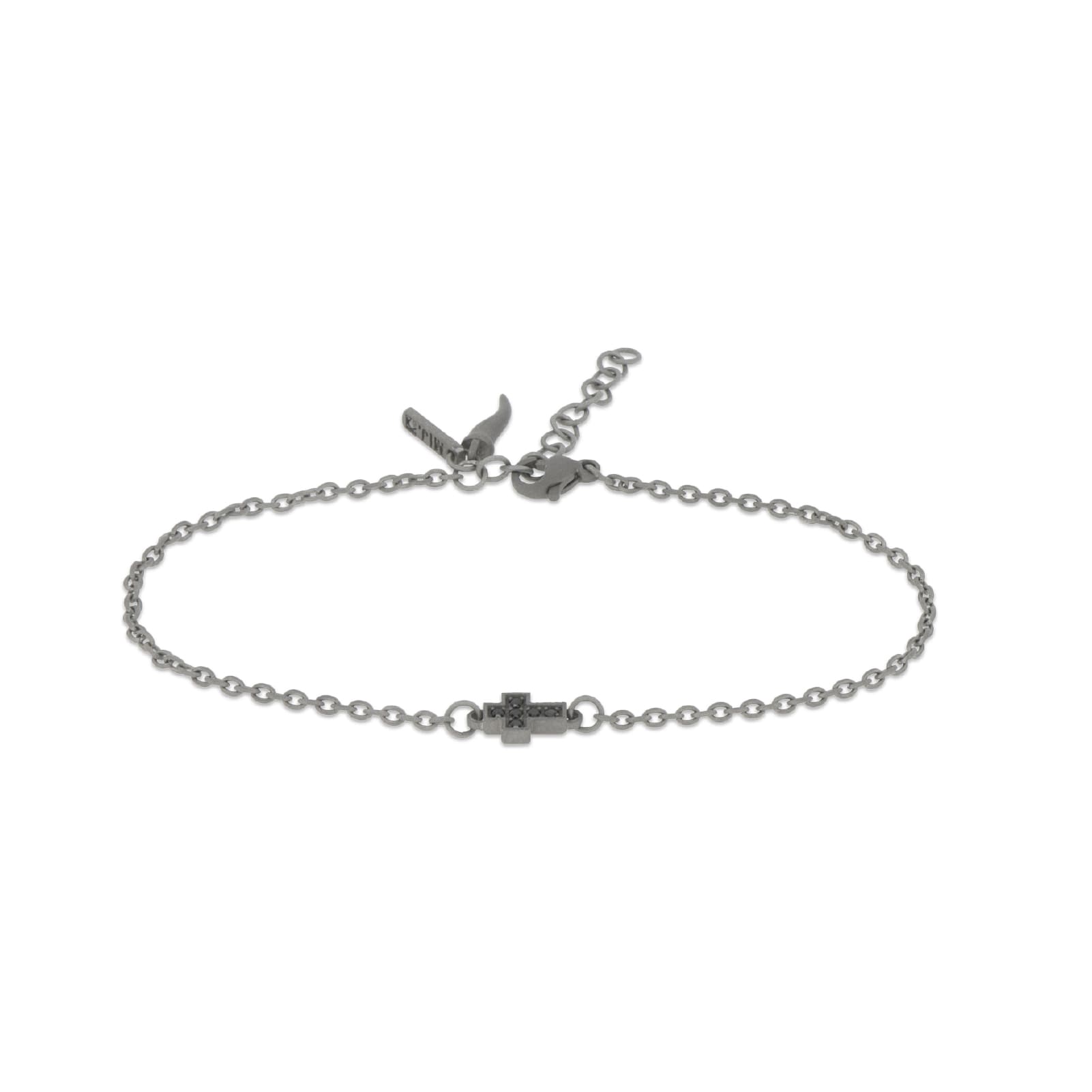 Bracciale catena Mano J in titanio e croce diamanti neri 0,08ct 21 cm