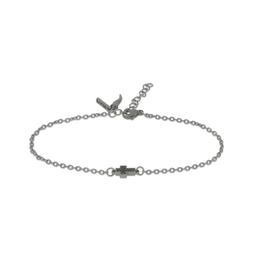 Bracciale catena Mano J in titanio e croce diamanti neri 0,08ct 21 cm