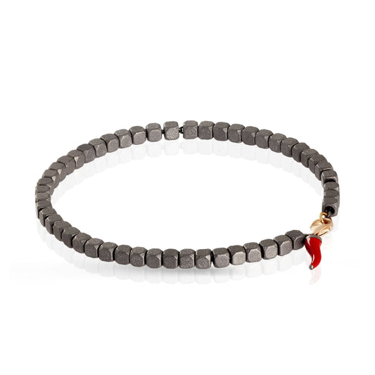 Bracciale catena Mano J Cuby in titanio con cornetto rosso 21 cm