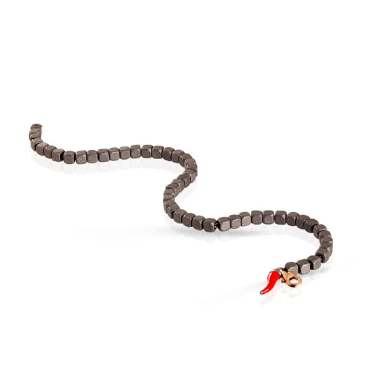 Bracciale catena Mano J Cuby in titanio con cornetto rosso 21 cm