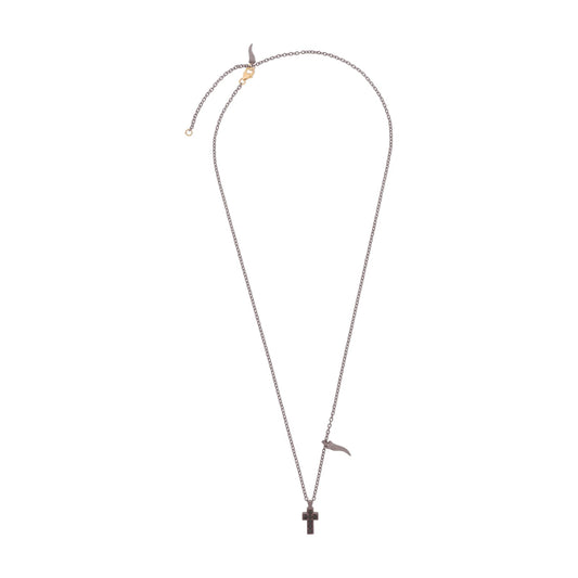 Collana catena Mano J in titanio pendente croce e cornetto MISURA UNICA