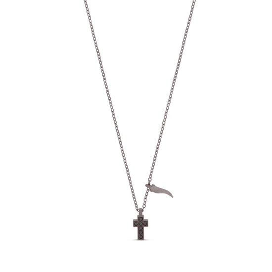 Collana catena Mano J in titanio pendente croce e cornetto MISURA UNICA