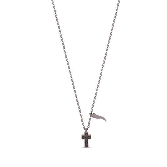 Collana catena Mano J in titanio pendente croce e cornetto MISURA UNICA