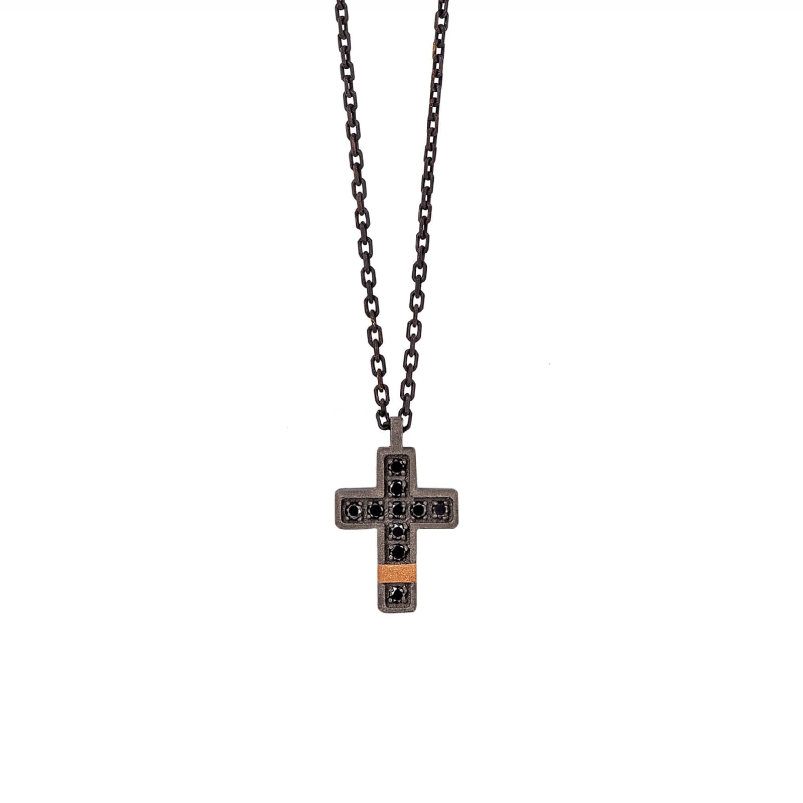 Collana Mano J in titanio pendente croce piccola diamanti neri MISURA UNICA