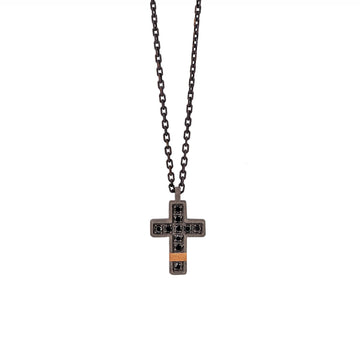 Collana Mano J in titanio pendente croce piccola diamanti neri MISURA UNICA