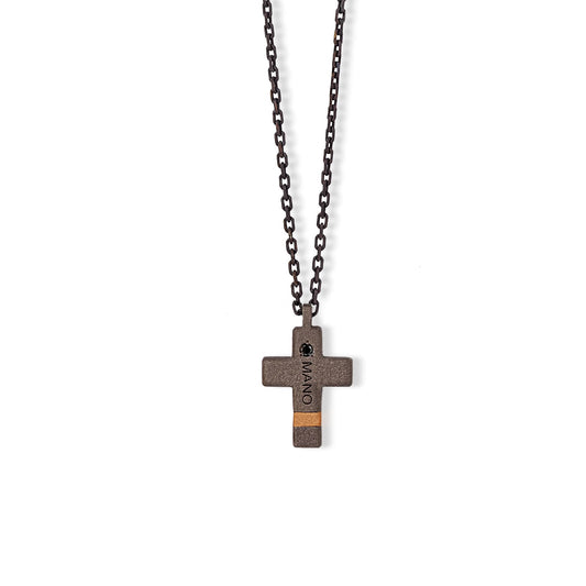 Collana Mano J in titanio pendente croce piccola diamanti neri MISURA UNICA