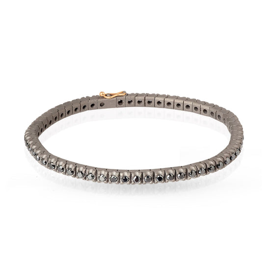 Bracciale tennis Mano J in titanio e pavè di diamanti neri 18,5 cm