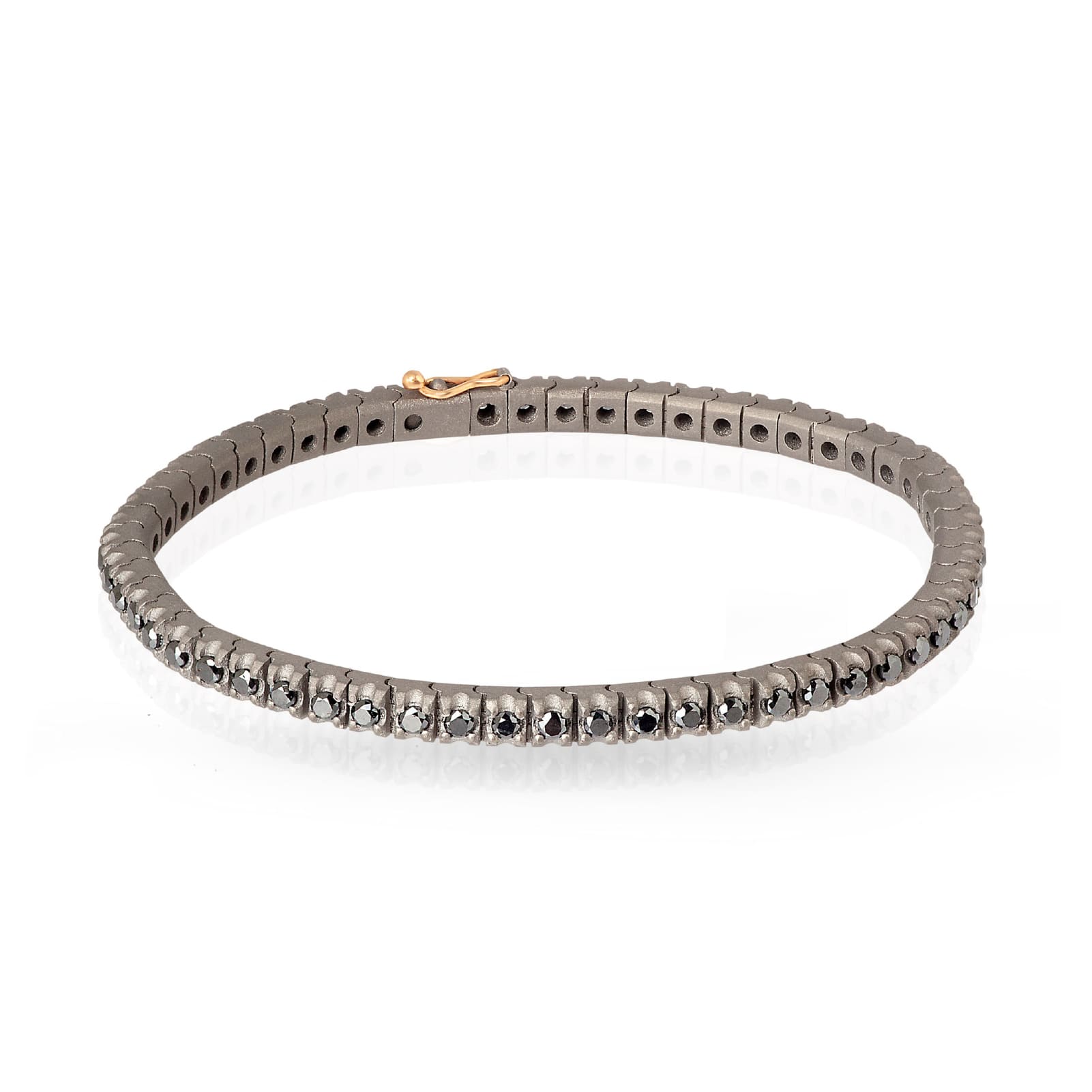 Bracciale tennis Mano J in titanio e pavè di diamanti neri 18,5 cm