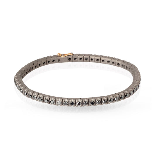 Bracciale tennis Mano J in titanio e pavè di diamanti neri 18,5 cm