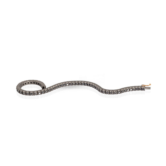 Bracciale tennis Mano J in titanio e pavè di diamanti neri 18,5 cm