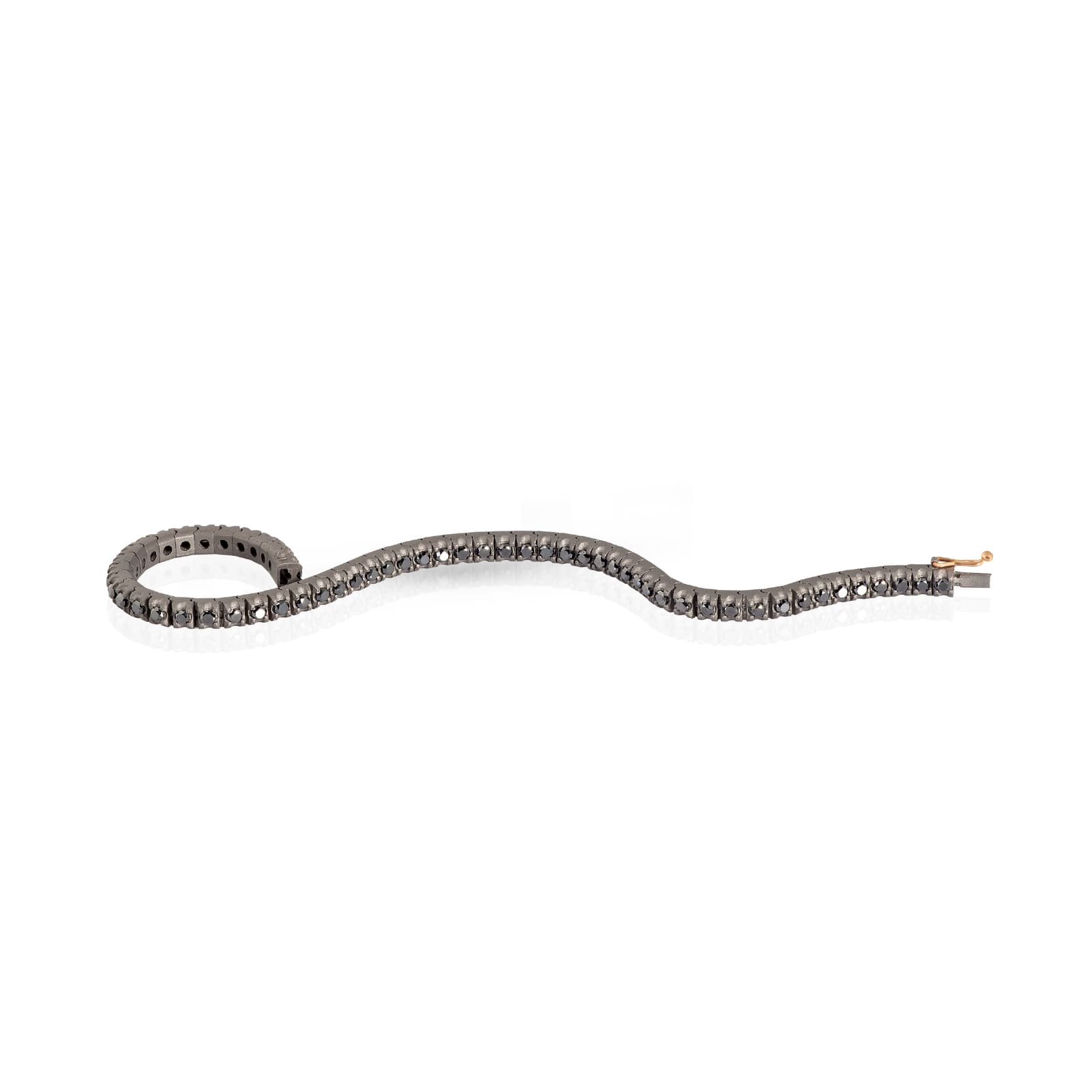 Bracciale tennis Mano J in titanio e pavè di diamanti neri 18,5 cm