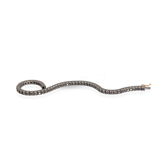 Bracciale tennis Mano J in titanio e pavè di diamanti neri 18,5 cm