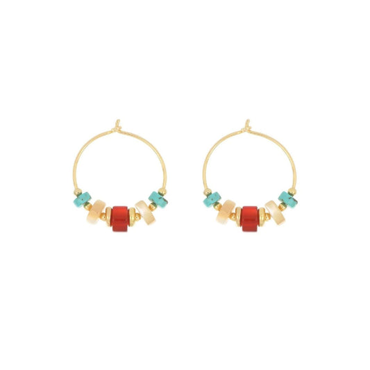 Orecchini Maman et Sophie colore oro con pietre rosse e azzurre MISURA UNICA