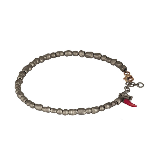 Bracciale Mano J Sassi in titanio sassi e cornetto rosso 21 cm