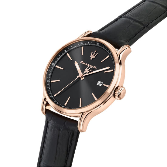 Orologio solo tempo Maserati Epoca con cinturino in pelle nera MISURA UNICA