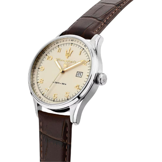 Orologio Maserati Sorpasso in acciaio e pelle marrone MISURA UNICA