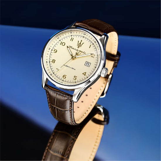 Orologio Maserati Sorpasso in acciaio e pelle marrone MISURA UNICA