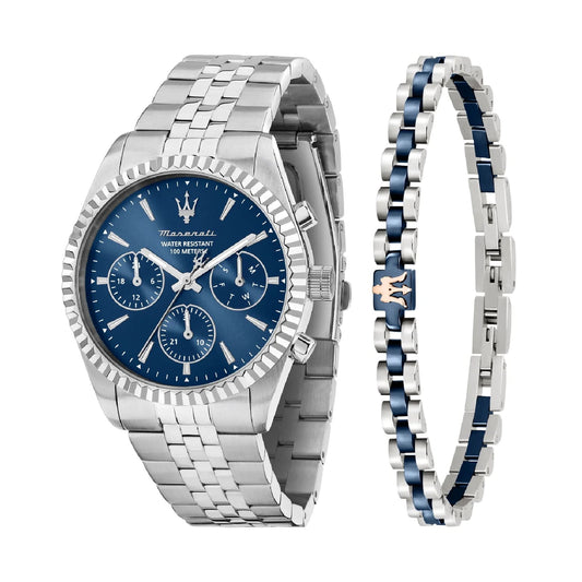Orologio Maserati Competizione in acciaio con quadrante blu MISURA UNICA