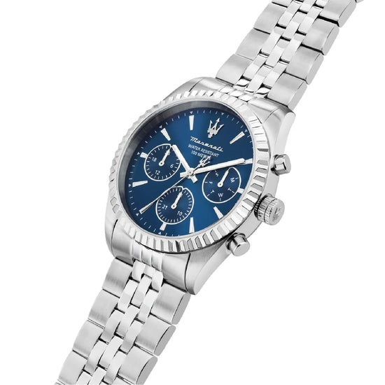 Orologio Maserati Competizione in acciaio con quadrante blu MISURA UNICA