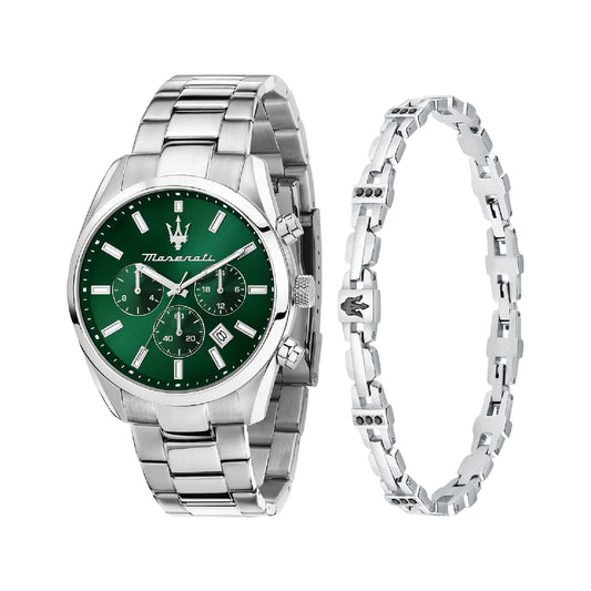 Set bracciale e orologio multifunzione Maserati in acciaio MISURA UNICA