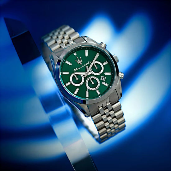 Orologio multifunzione Maserati Attrazione in acciaio e verde MISURA UNICA