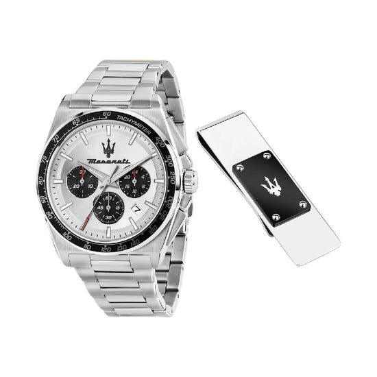 Orologio cronografo Maserati quadrante argento 43 mm MISURA UNICA