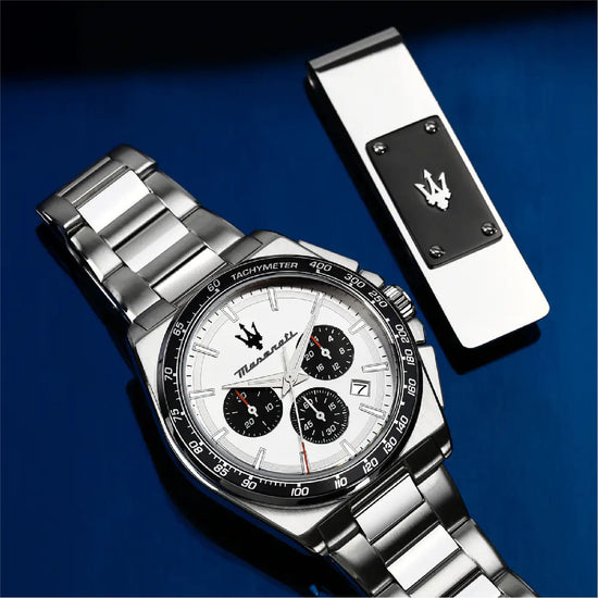 Orologio cronografo Maserati quadrante argento 43 mm MISURA UNICA