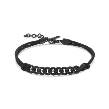 Bracciale con cordino Mano J in titanio catena diamanti neri 21 cm