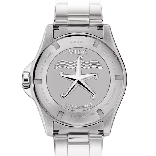 Orologio crono Mido Ocean Star 600 uomo acciaio argento blu datario riserva 80H M0266081104101-2