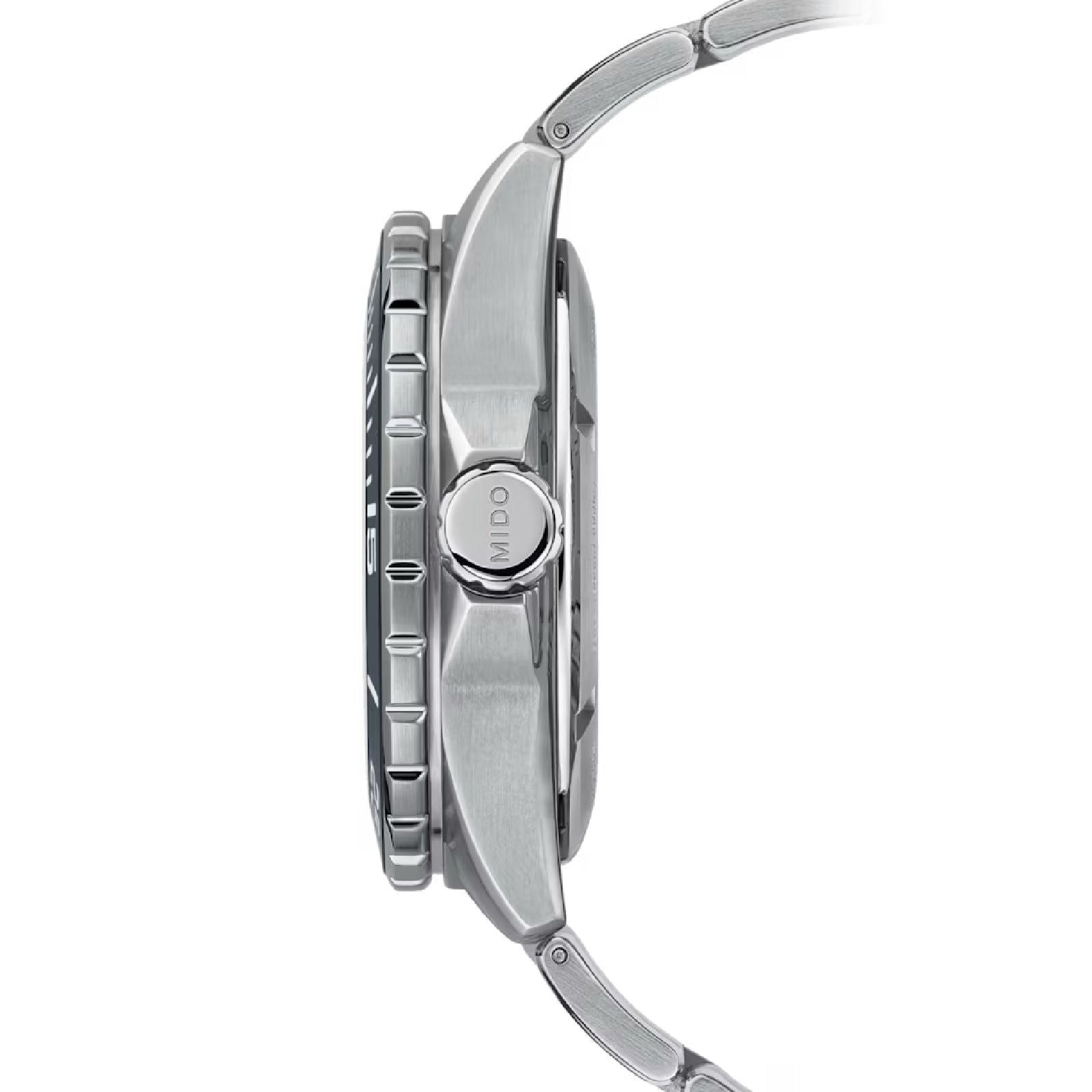 Orologio crono Mido Ocean Star 600 uomo acciaio argento blu datario riserva 80H M0266081104101-3