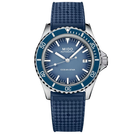 Orologio uomo automatico Mido acciaio, blu maglia Milano, datario riserva 80H M0268071104101-2