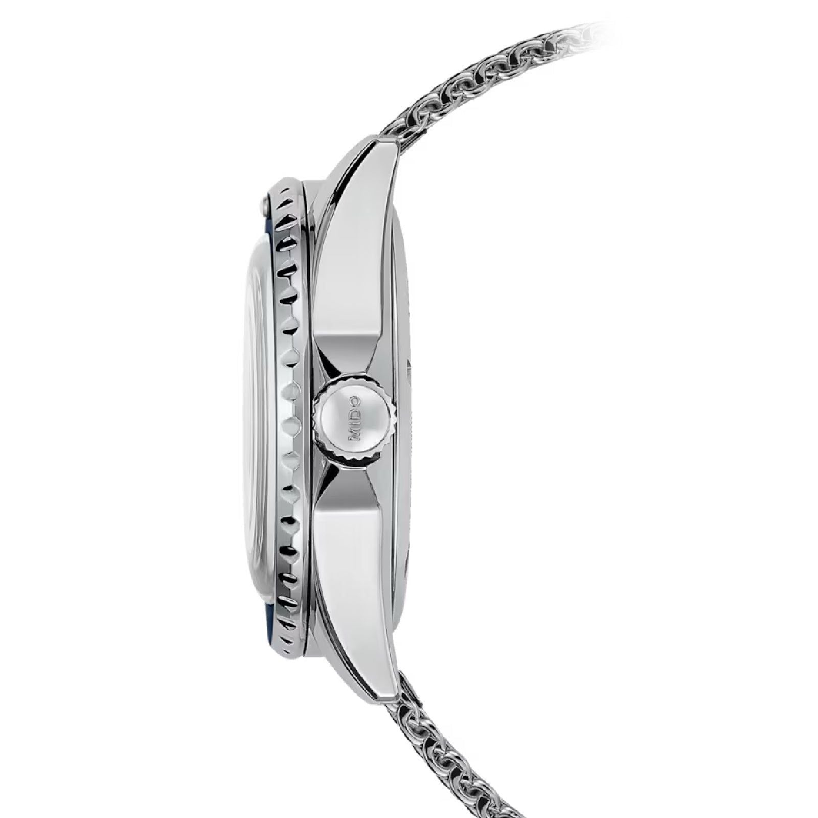 Orologio uomo automatico Mido acciaio, blu maglia Milano, datario riserva 80H M0268071104101-4