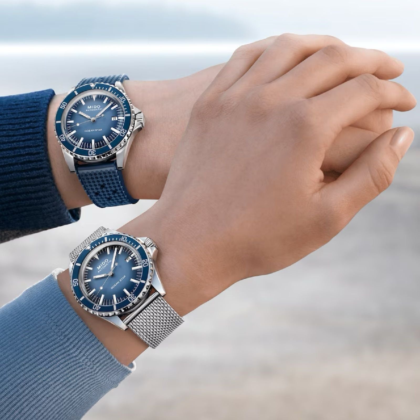Orologio uomo automatico Mido acciaio, blu maglia Milano, datario riserva 80H M0268071104101-5