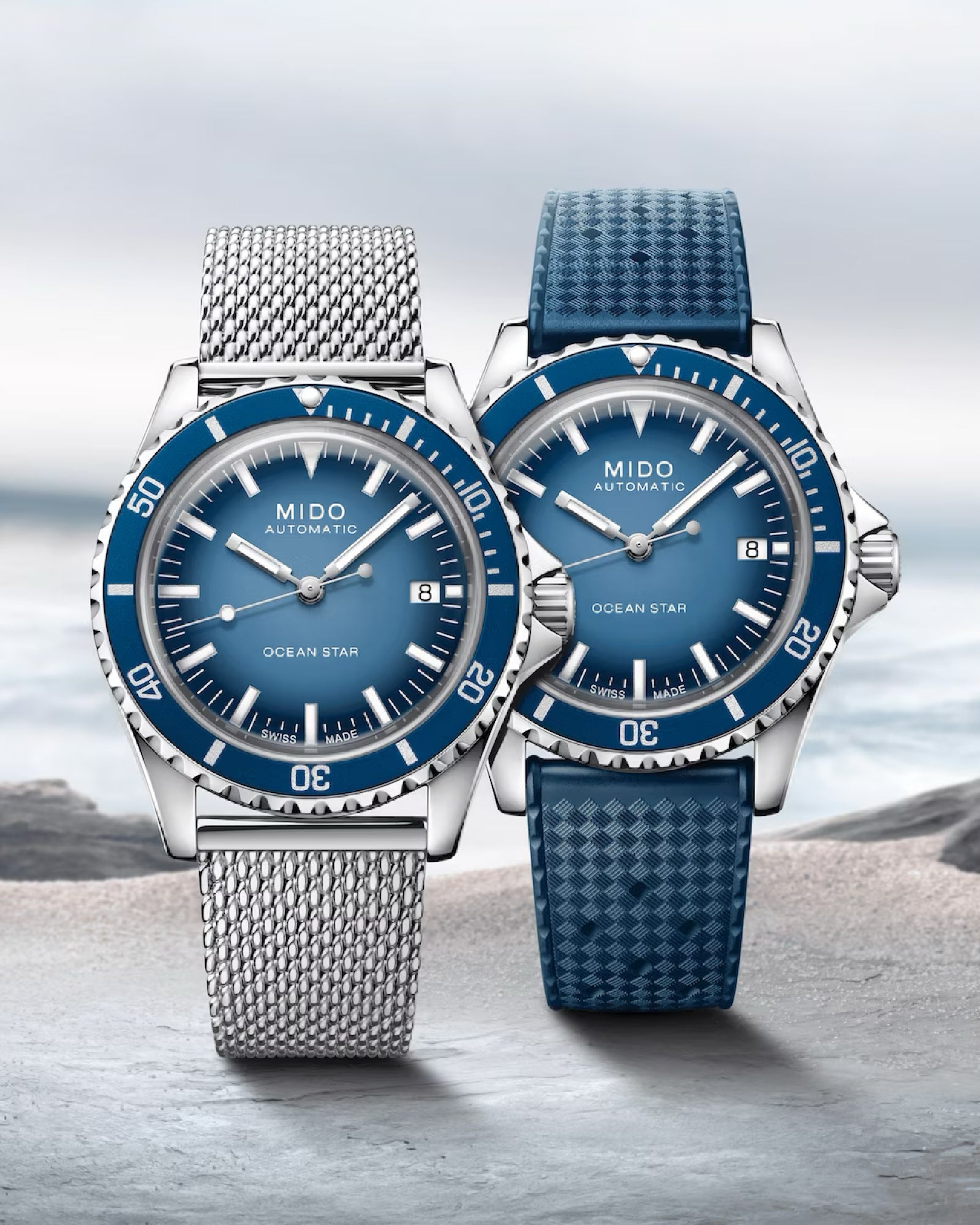 Orologio uomo automatico Mido acciaio, blu maglia Milano, datario riserva 80H M0268071104101-6