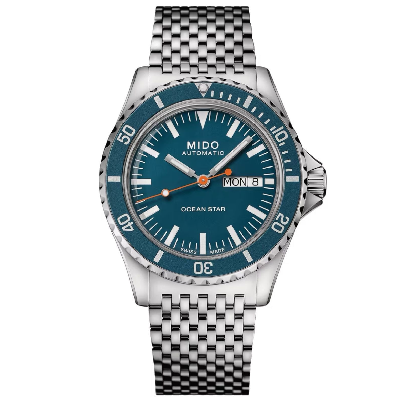 Orologio automatico Mido uomo acciaio quadrante blu datario riserva 80H M0268301104100-1