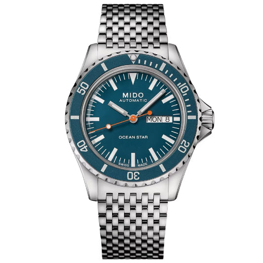 Orologio automatico Mido uomo acciaio quadrante blu datario riserva 80H M0268301104100-1