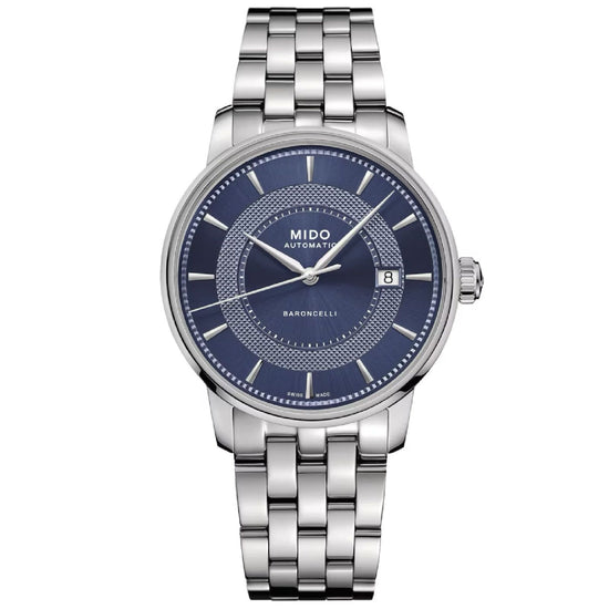 Orologio automatico uomo Mido Baroncelli acciaio quadrante blu cassa 39mm M0374071104101-1