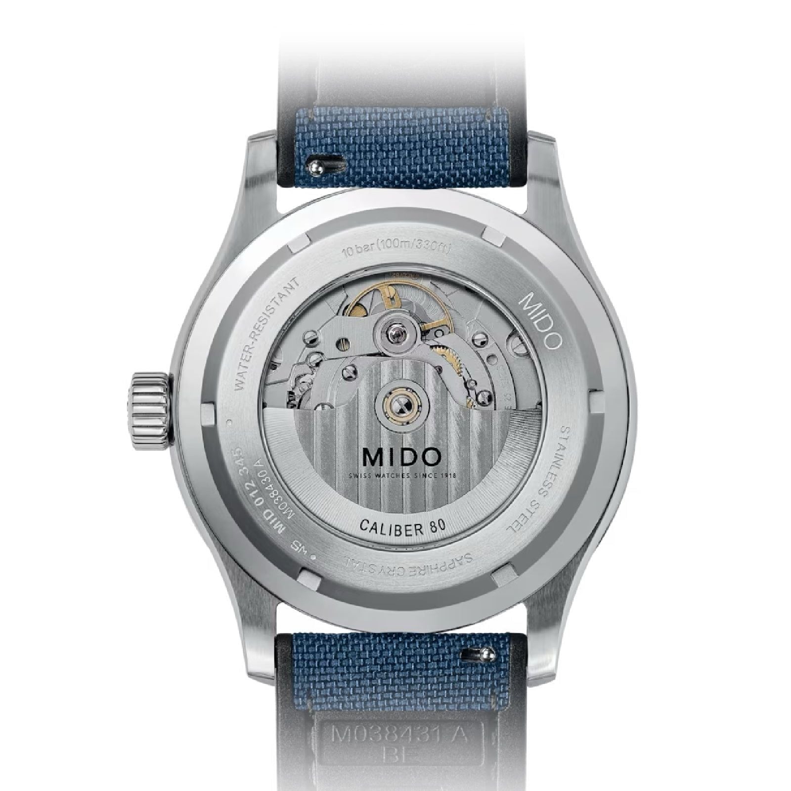 Orologio automatico Mido Multifort uomo acciaio tessuto blu datario riserva 80H M0384301704100-2