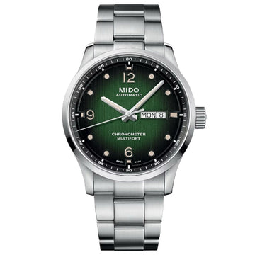 Orologio crono auto Mido Multifort uomo acciaio quadrante verde datario riserva 80H M0384311109700-1