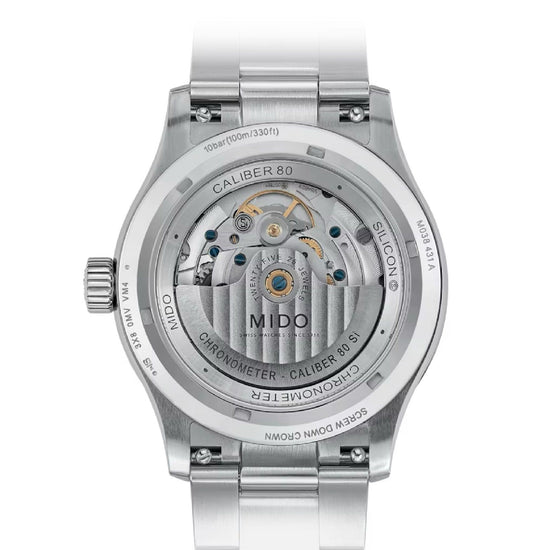 Orologio crono auto Mido Multifort uomo acciaio quadrante verde datario riserva 80H M0384311109700-2