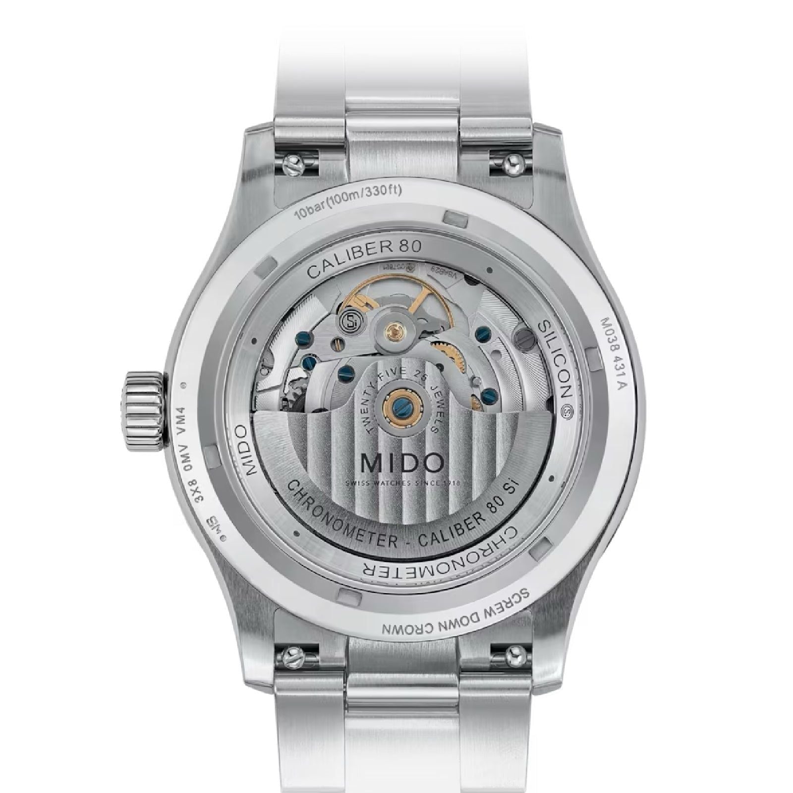 Orologio crono auto Mido Multifort uomo acciaio quadrante verde datario riserva 80H M0384311109700-2