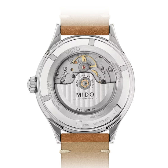 Orologio automatico Mido Multifort uomo acciaio e pelle marrone, datario, riserva 80H M0404071604000-2