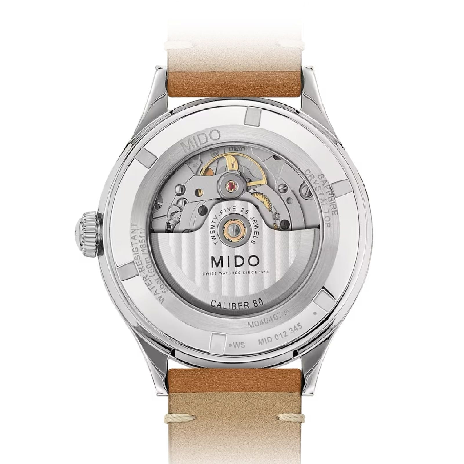 Orologio automatico Mido Multifort uomo acciaio e pelle marrone, datario, riserva 80H M0404071604000-2