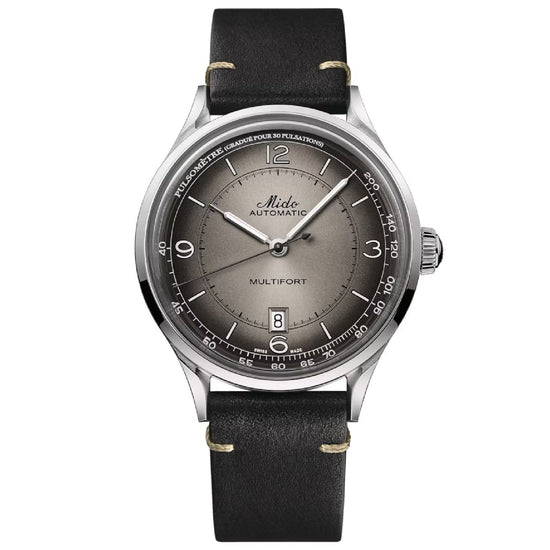 Orologio automatico Mido Multifort uomo acciaio e pelle nero, datario, riserva 80H M0404071606000-1