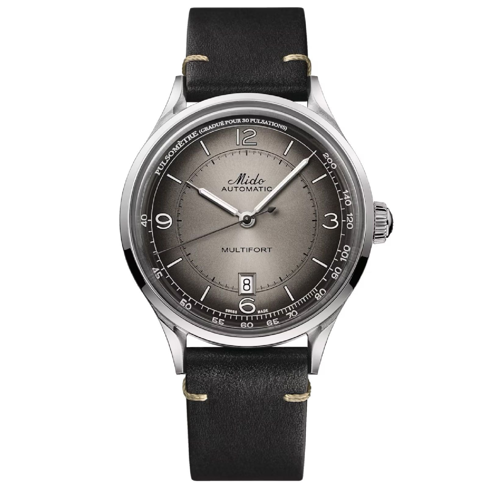 Orologio automatico Mido Multifort uomo acciaio e pelle nero, datario, riserva 80H M0404071606000-1