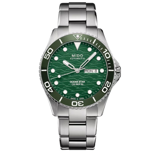 Orologio automatico Mido uomo acciaio verde ceramica datario riserva 80H M0424301109100-1